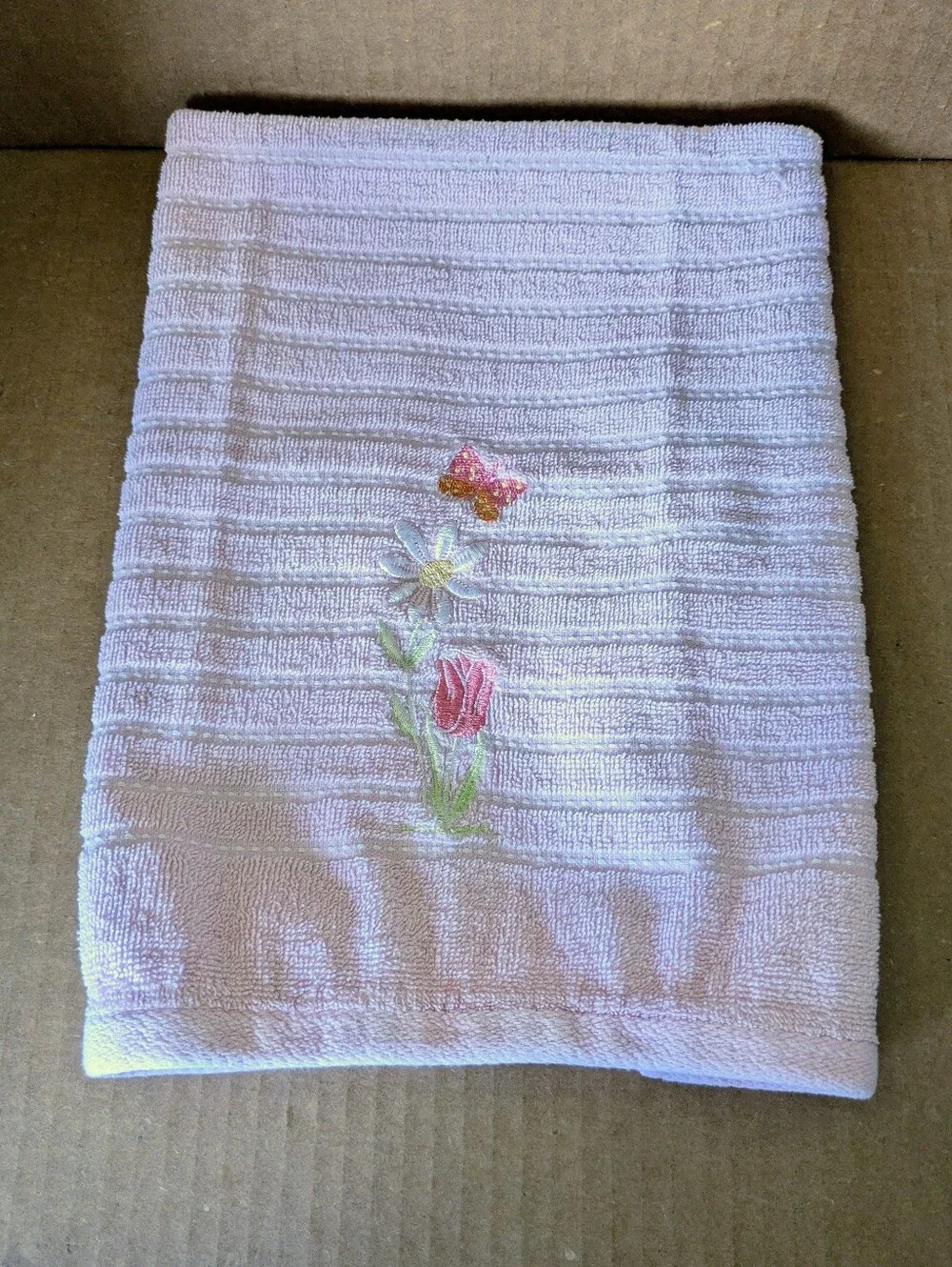 Towel Embroidered Pink Floral Hand Towel  with Butterly 100% Cotton